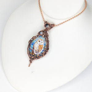 Autumn Owl Crystal Amulet Pendant