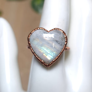 Rainbow Moonstone heart alchemy ring