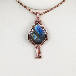 Labradorite Copper Ace of Spades Pendant