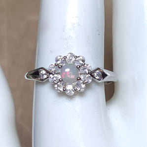Opal Flower Stainless steel Adjustable Ring