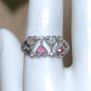 Tourmaline heart band Stainless steel Adjustable Ring