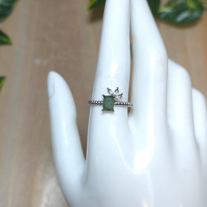 Green Tourmaline with leaves Stainless steel Adjustable Ring