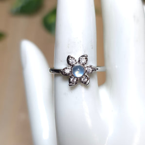 Aquamarine flower Stainless steel Adjustable Ring