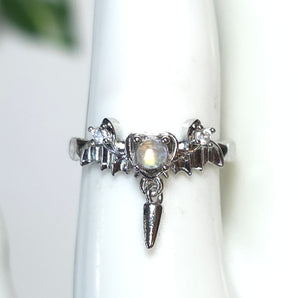 Moonstone With Dangle  Stainless Steel Adjustable Ring