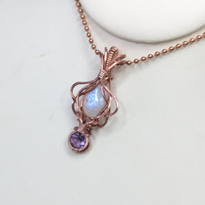 Rainbow Moonstone and Amethyst Ethereal Pendant