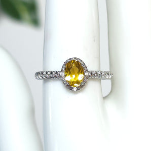 Citrine Oval Band Stainless Steel Adjustable Ring