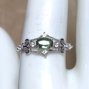 Green Tourmaline Princess Stainless steel Adjustable Ring