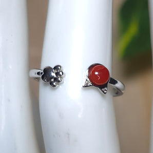 Red Agate cat paw Stainless steel Adjustable Ring