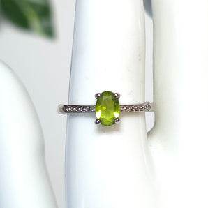 Green Peridot Rectangle Band Stainless Steel Adjustable Ring