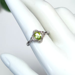 Green Peridot Decorative Band Stainless Steel Adjustable Ring