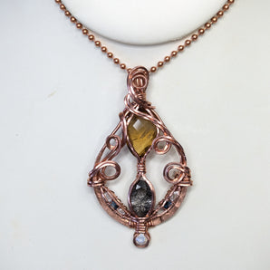 Citrine, Tourmalated Quartz Hour Glass Drop Pendant