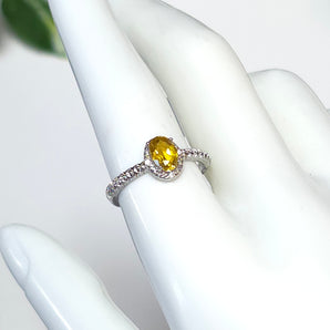 Citrine Oval Band Stainless Steel Adjustable Ring