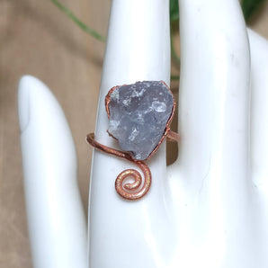 Raw Blue Apatite with Swirl Copper Alchemy Ring