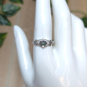 Mystic Topaz Princess Stainless steel Adjustable Ring