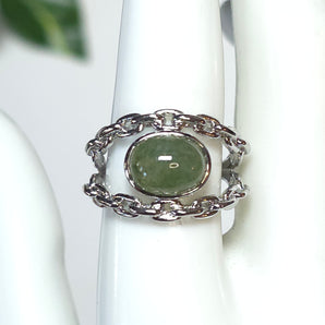 Moss Agate Stainless Steel Adjustable Ring