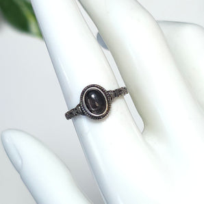 Black Spinel Band Stainless Steel Adjustable Ring