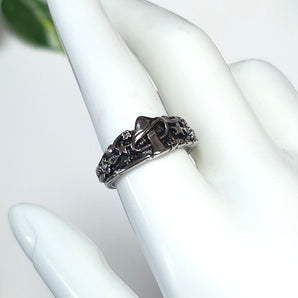 Thick Band Celestial Mushroom Ring – Stainless Steel Forest Fantasy Jewelry